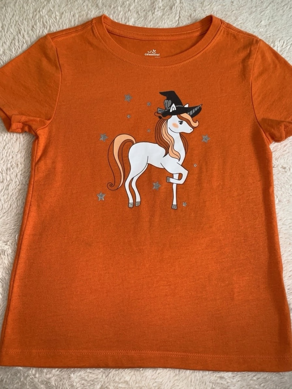 Celebrate Halloween Orange Unicorn Top EUC Shirt 6/6X